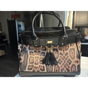 JKM London Leopard Leather Rolling Laptop Tote Bag iPad Tablet Briefcase TRAVEL